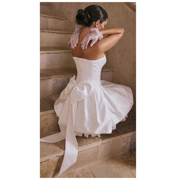 HOUSE OF CB Noele Bow Strapless Satin Mini Gown Size XS - Picture 5 of 16